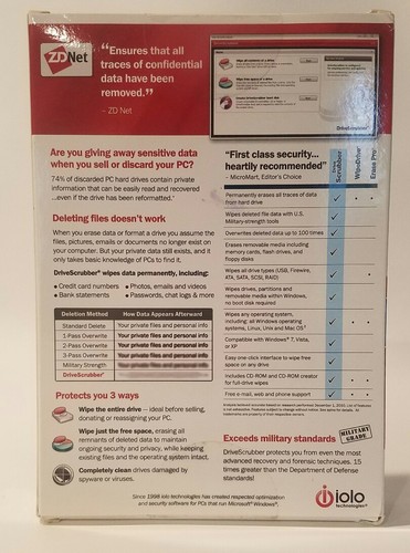 iolo Drive Scrubber Secure Data Wiping 3 Users Windows Brand New Factory Sealed