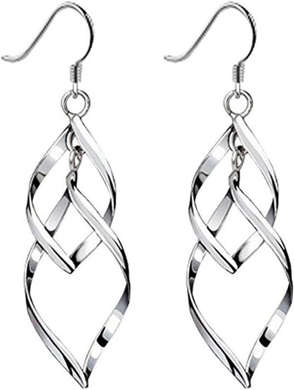Sterling Silver Dangle Hoop Earrings Elegant Rotating Design for Women