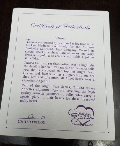 ANNETTE FUNICELLO TATIANA BEAR Limited Edition of 75 Extremely Rare