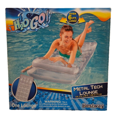 H2O Go! Metal Tech Lounge Inflatable Pool Float Swim Beach Raft 74  X 28 