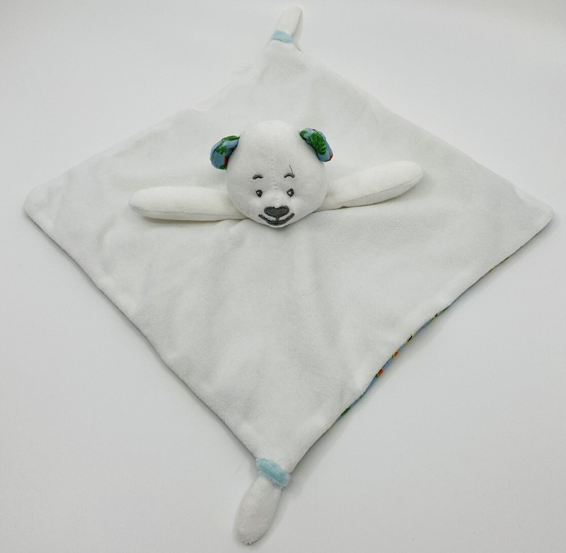 3423ðDoudou Plat Mouchoir Ours Musti Mustela Blanc Bleu / Fleur