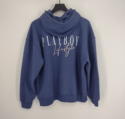 Missguided Playboy Lifestyle Bunny Blue Full Zip Hoodie Sweatshirt