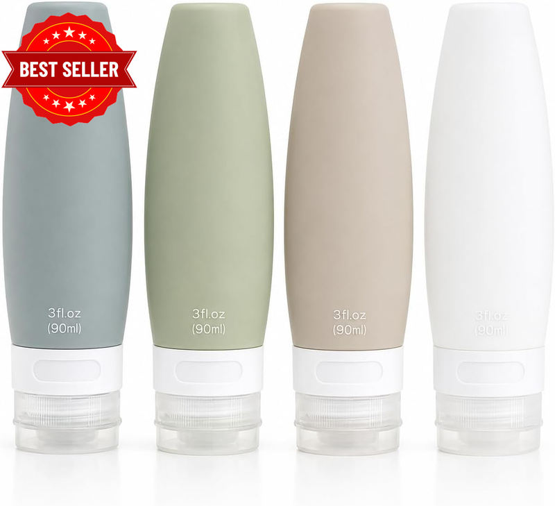 Silicone Travel Bottles Set, 4 Pack 3Oz/90Ml Leak Proof Refillable Toiletry Cont
