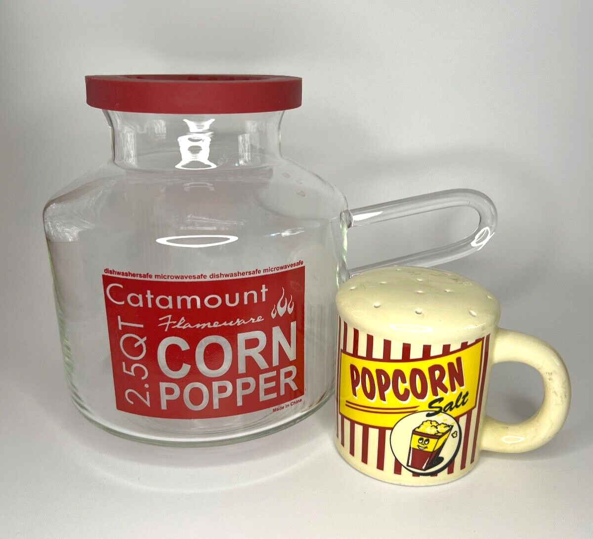 Microwave Glass Popcorn Popper With Salt Shaker | Catamount 