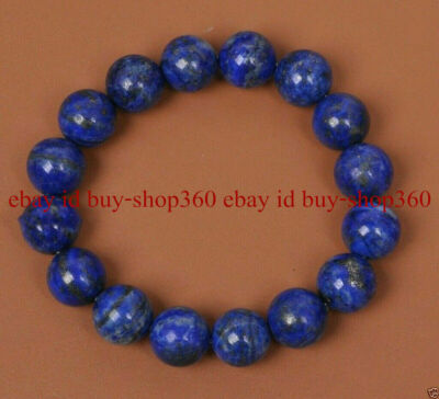 Natural 12mm Indigo Lapis Lazuli Round Gemstone Beads Stretchy Bracelet 7.5'' AAA