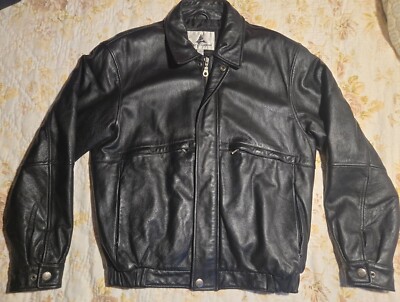 Misty Harbor Lined Leather Bomber Jacket Black Women's Small Zipper