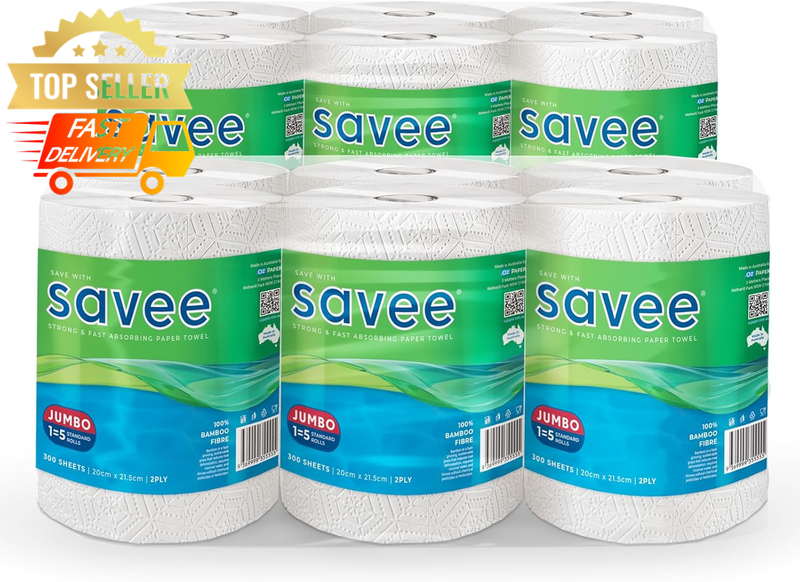 Bamboo Jumbo Paper Towels 12 Rolls 2-Ply 300 Sheets Eco-Friendly Absorbent