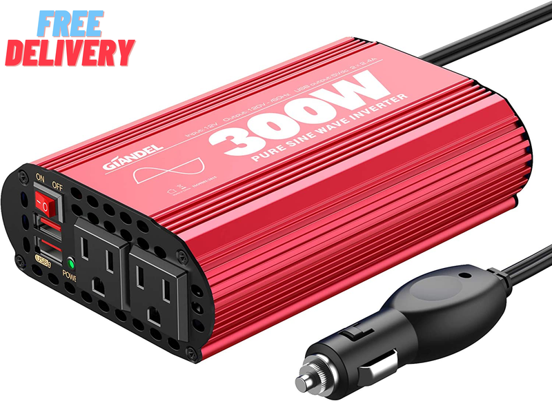 300Watt Pure Sine Wave Power Inverter DC 12Volt to AC 120Volt Car Converter Adap