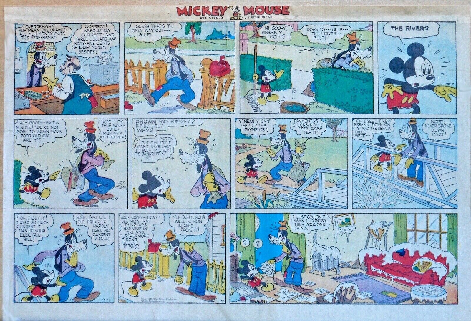 80’s SUNDAY COMICS “Disney Mickey” Free Mickey Mouse Sunday Page by Walt Disney from 11/28/1943
