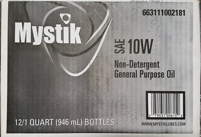 Mystik Non-Detergent General Purpose Oil; SAE 10W, 20W or 30W; Case of 12 -1 Qts