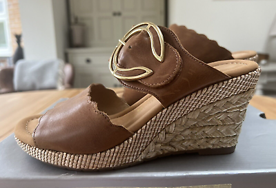 GABOR Comfort Beautiful Tan Wedge Leather Sandals Mules. KENT. UK Size 3.5