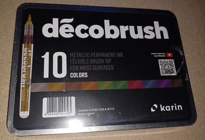 NEW Karin DécoBrush Metallic Markers 10 Colors in Metal-Box Set