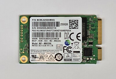Samsung 250GB SSD mSATA 850 EVO 3D V-NAND MZMLN250 MZ-M5E250 Solid State Drive