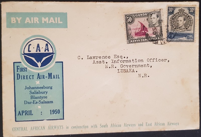 Kenya Uganda Tanganyika 1950 First Flight Cover Joburg Dar-Es-Salaam Postal Hist