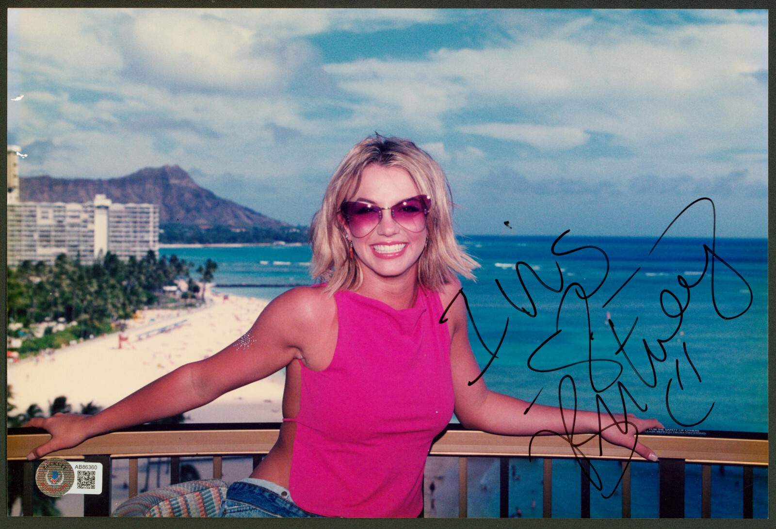 BRITNEY SPEARS Signed 8x12 Sexy Pink Top Unique Photo In