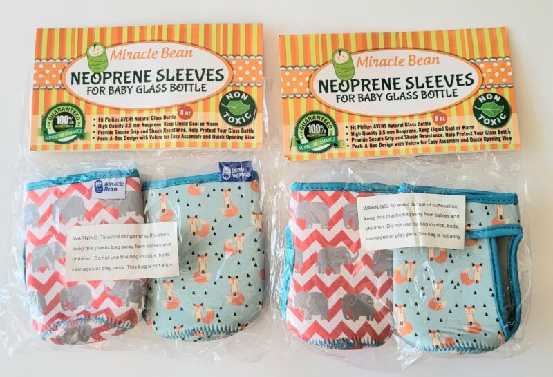 LOT OF TWO PACKAGES MIRACLE BEAN NEOPRENE SLEEVES FOR GLASS BABY BOTTLES NIP