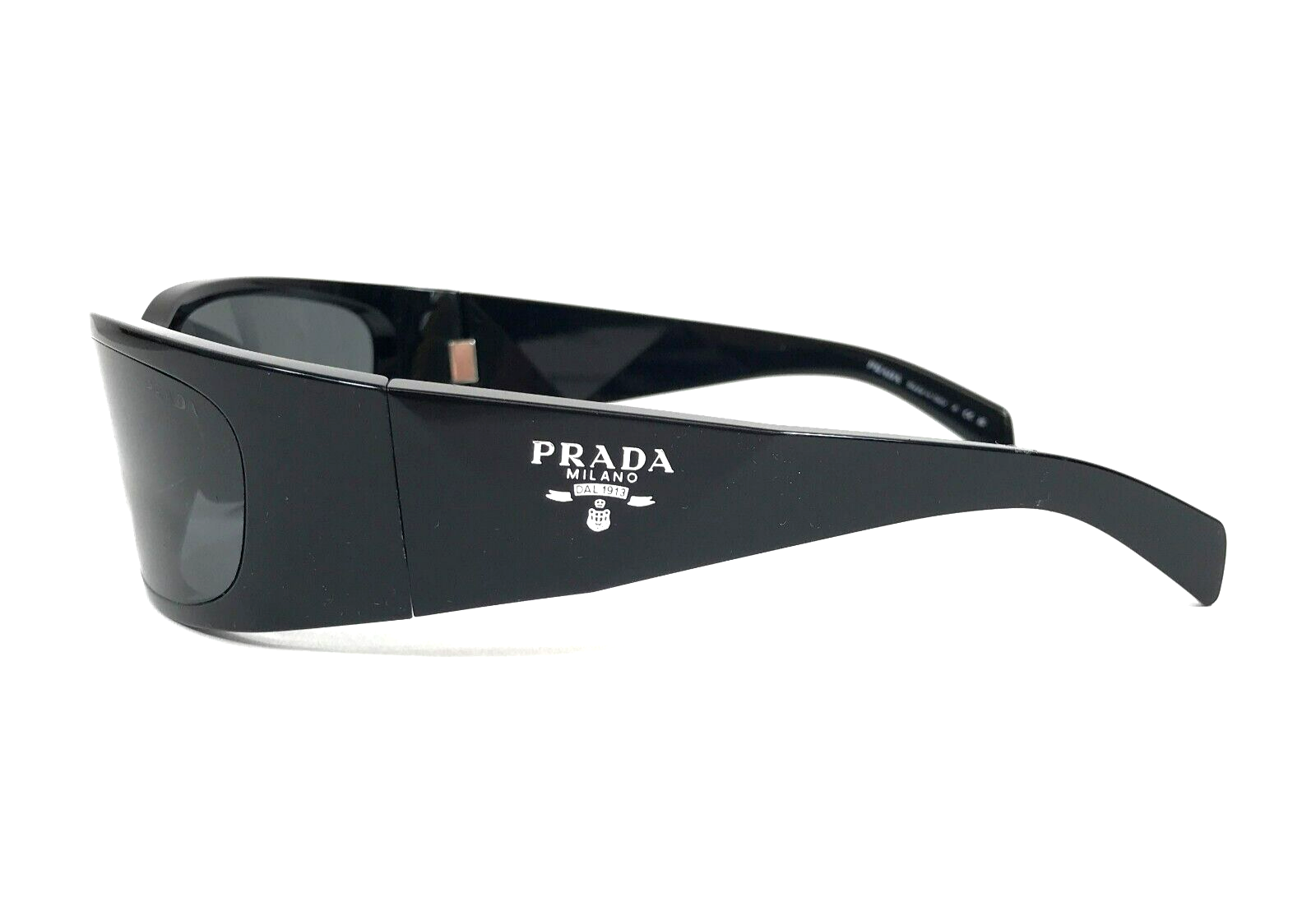 Pre-owned Prada Sunglasses Spra14 1ab-5s0 Polished Black Wrap With Black Lenses 60-18-120