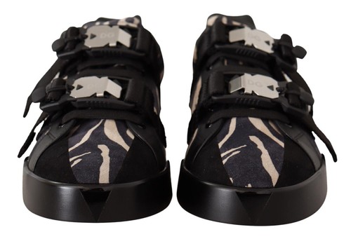 Pre-owned Dolce & Gabbana Dolce&gabbana Men Black White Sneakers Suede Zebra Print Trainer Shoes Sz Eur 44