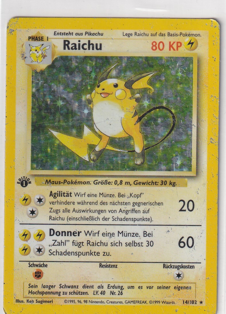 ポケモン - Raichu ライチュウ 1ED 1st Edition 英語版 14/102 Pokemon - Raichu 1st Edition - 14/102 - PSA 7 NM - Base Set