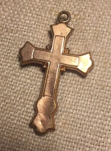 Antique Art Nouveau Ornate Yellow Gold Filled Cross Pendant