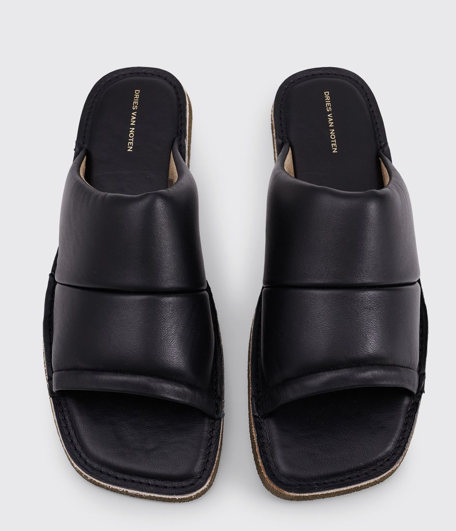 【Dries Van Noten】Fluffy slides【関税送料込】 Dries Van Noten Leather Slides Black White FLAT MULES size