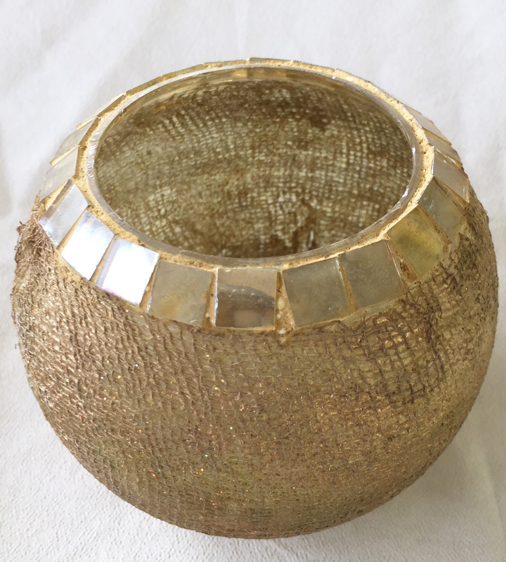 Gold Tea Light Holder Cup Beaded Glass Candle Holder Votive Hand Made