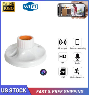 1080P HD WiFi Mini Camera Home Security Nanny Cam E27 Lamp Bulb Holder Socket US