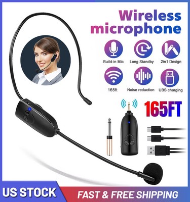 UHF Wireless Microphone Headset Mic System 165FT Range Transmitter Receiver USA