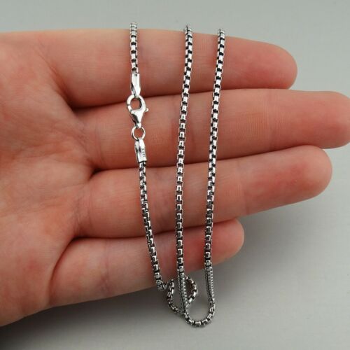 2mm Oxidized Round Box Chain Necklace - 925 Sterling Silver 16 2mm Oxidized Round Box Chain Necklace - 925 Sterling Silver 16
