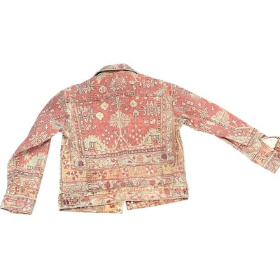 Pre-owned Mother Denim Mountain Drifter Geometric Denim Jacket Moroccan Rug Burn Size S In Red