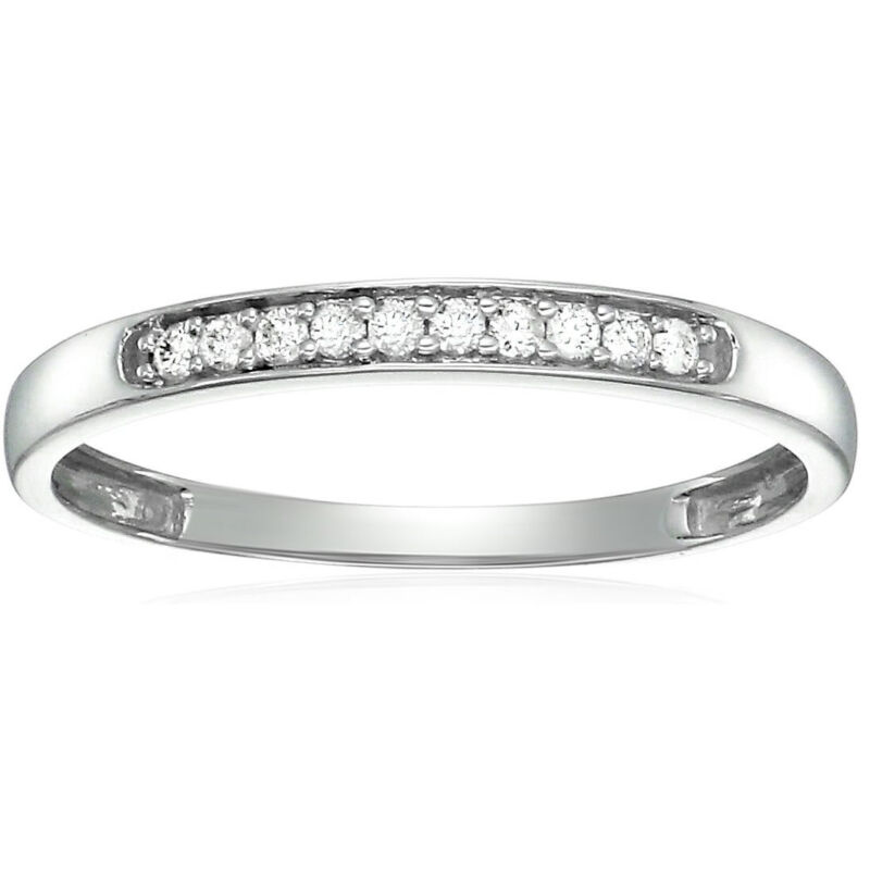Diamond Wedding Ring For Women 1/10 Ct 10k White Gold Round Anniversary Band