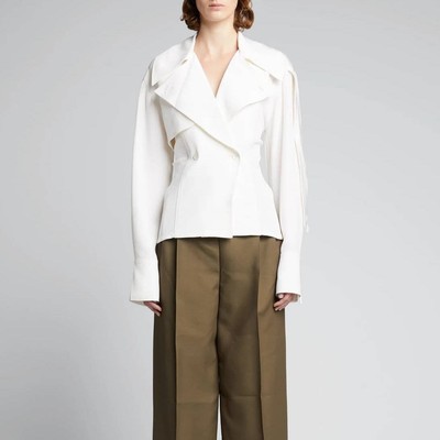 Pre-owned Peter Do Silk Trench Blouse Fr 38 Us 6 White Double Breasted Button $1250