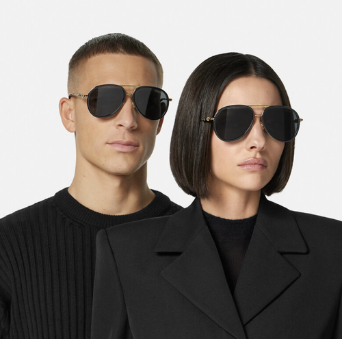 Pre-owned Versace 0ve2260-100287 Black Gold Sunglasses In Gray
