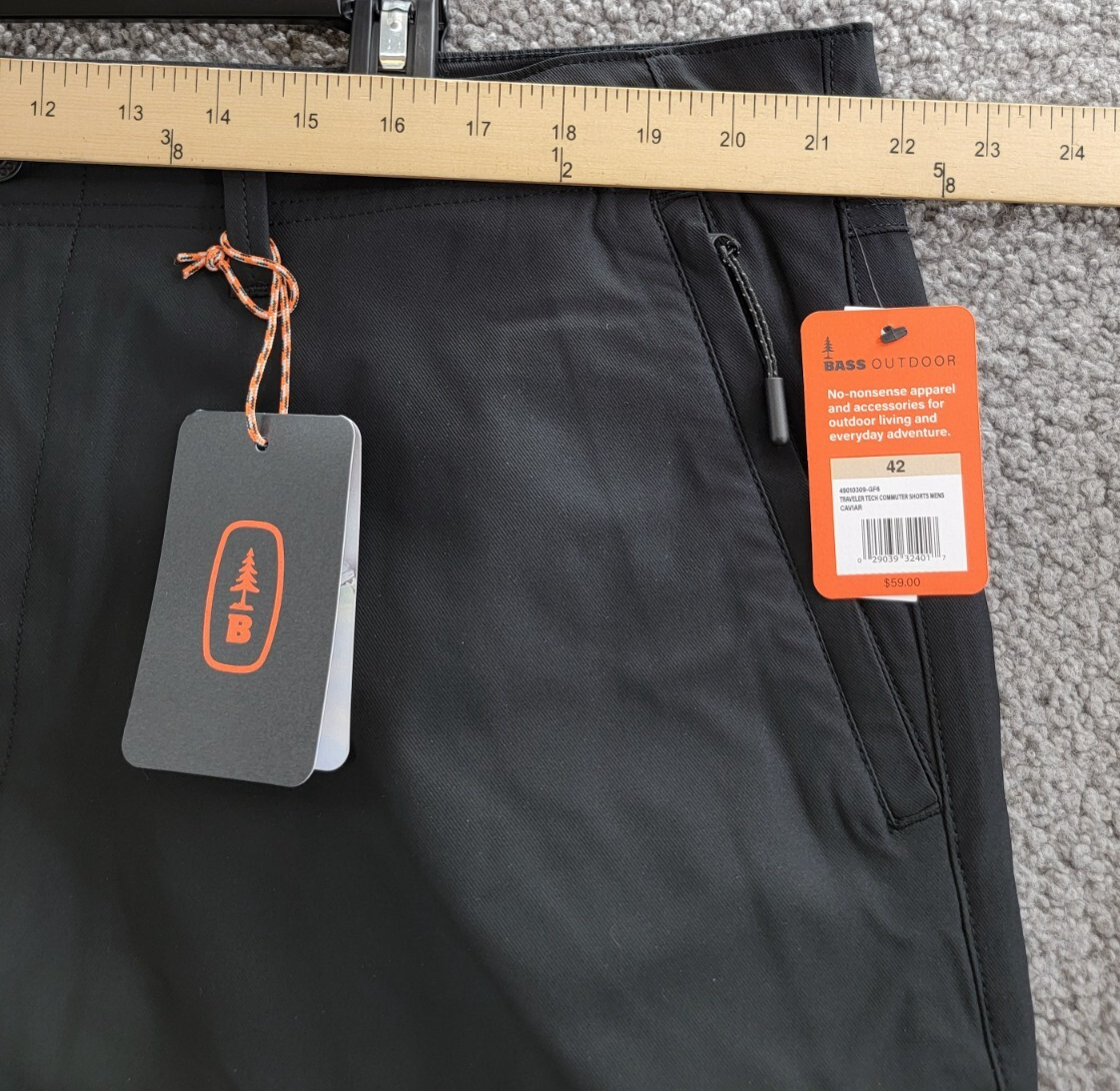Bass Outdoor Traveler Tech Commuter Shorts Men's 42 Caviar High Rise Zip/Button - Picture 5 of 18