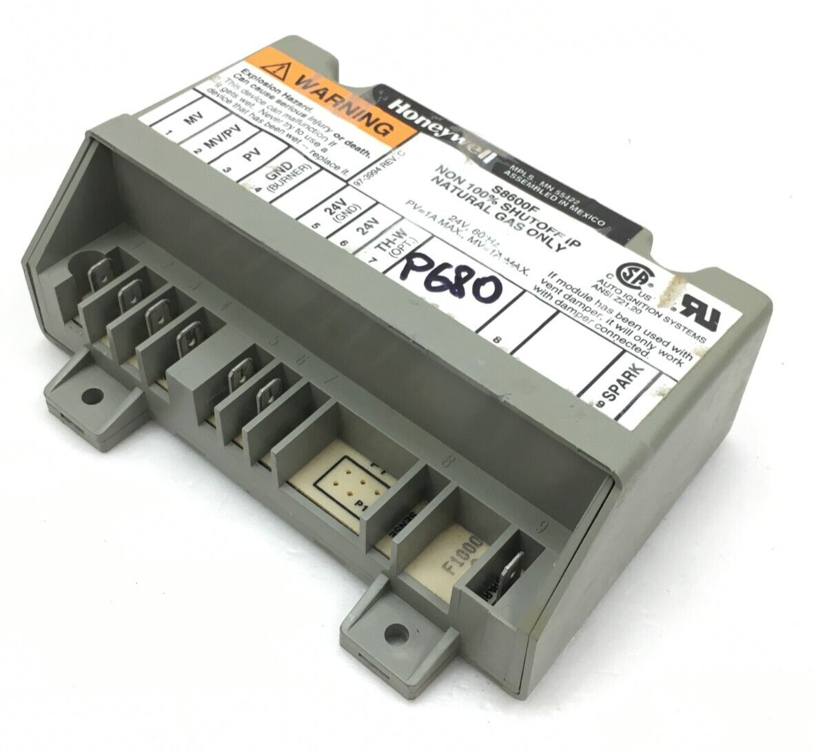 Honeywell S8600F1000 Ignition Control Module NON 100% SHUTOFF IP Nat Gas #P680