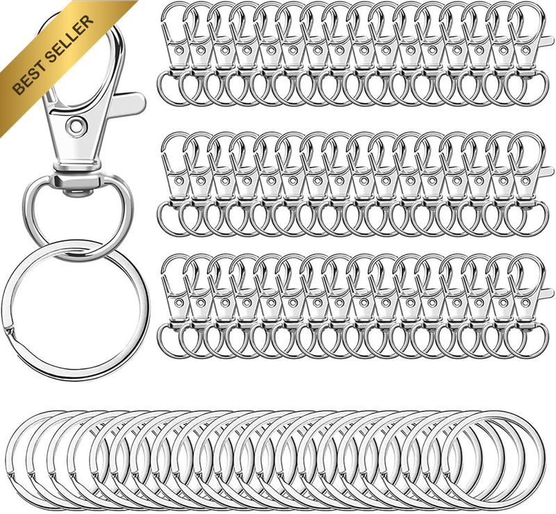 50 Pcs Swivel Snap Hooks with Key Rings Metal Lobster Claw Clasps for Lanyard Ke