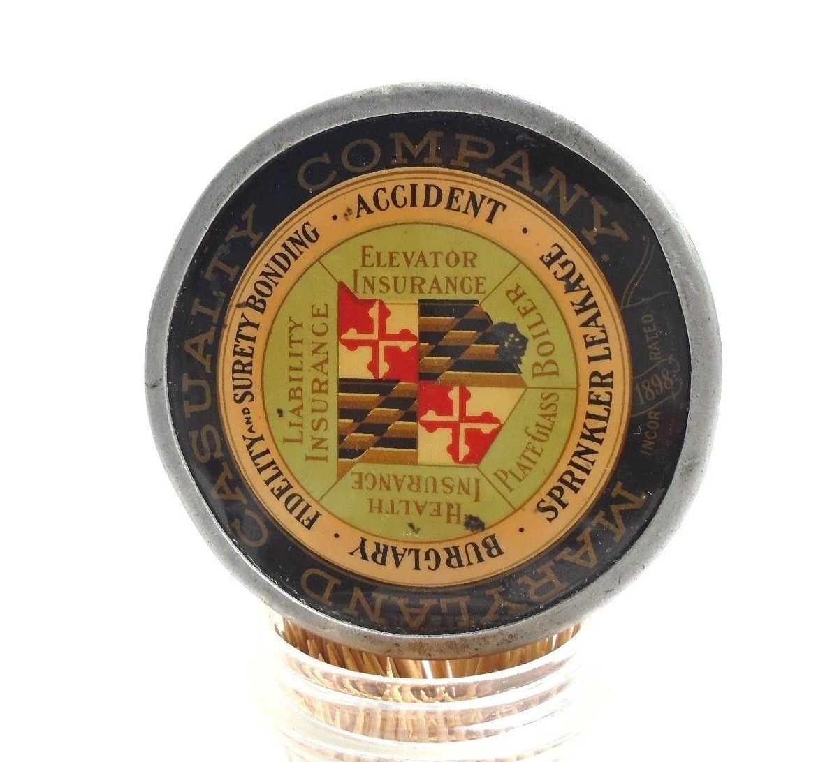 VINTAGE Disc PAPERWEIGHT Insurance Advertising  MARYLAND FLAG SOUVENIR