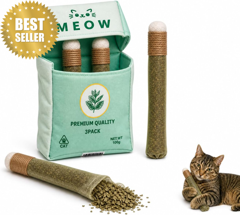 3 Pack Catnip Stick Toys for Cats, Funny Cat Toys Filled with 100% Pure Organic