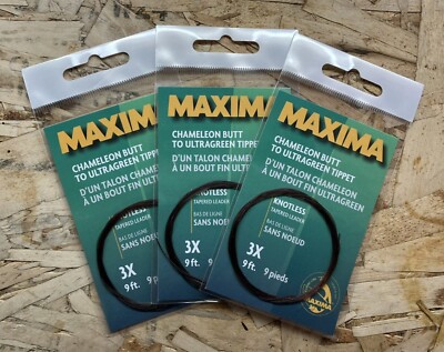 ''NEW'' MAXIMA KNOTLESS TAPERED LEADERS  CHAMELEON ULTRAGREEN TIPPET 3X
