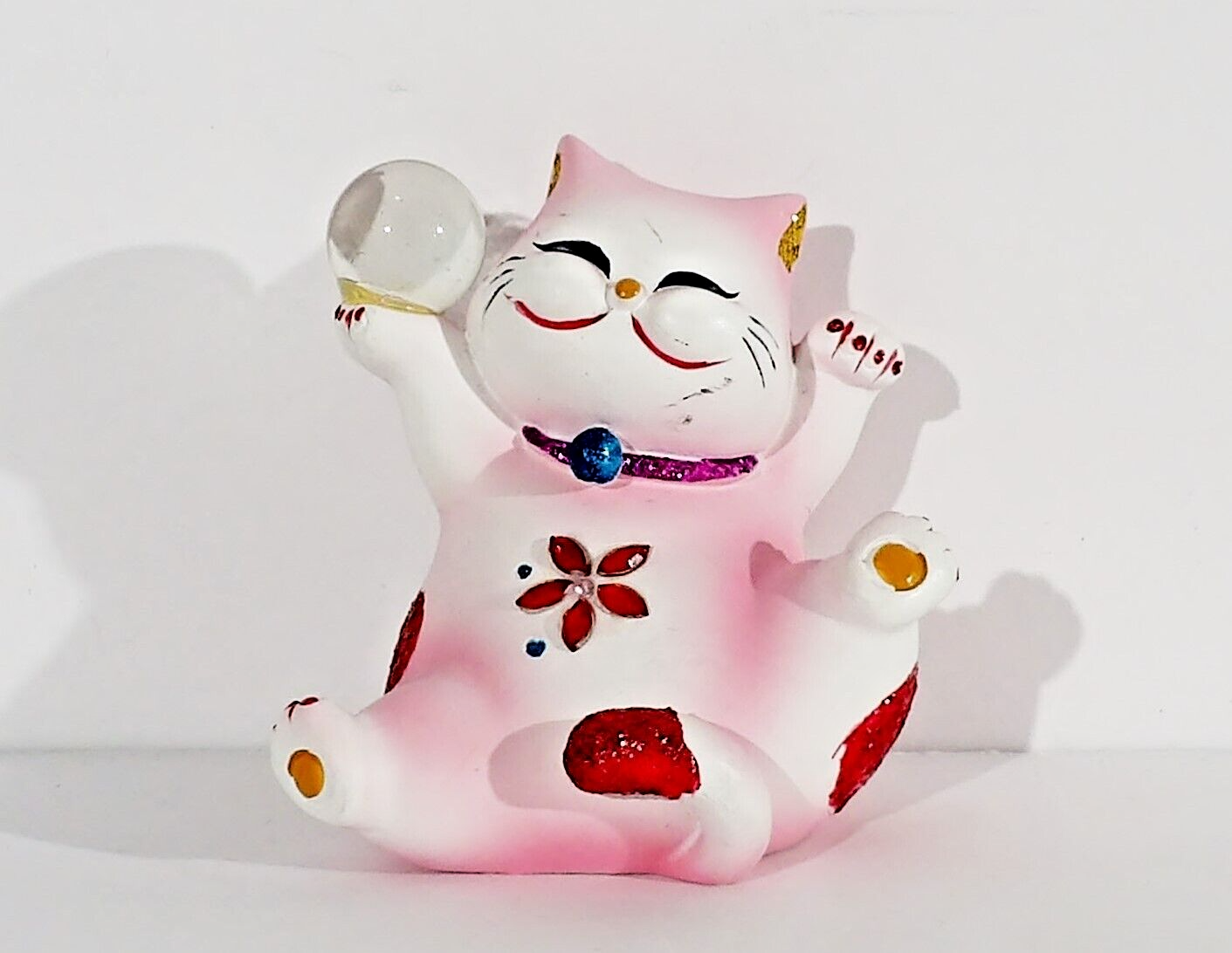 Maneki Neko Good Luck Cat Vintage Red Eagle 2.5" Tall