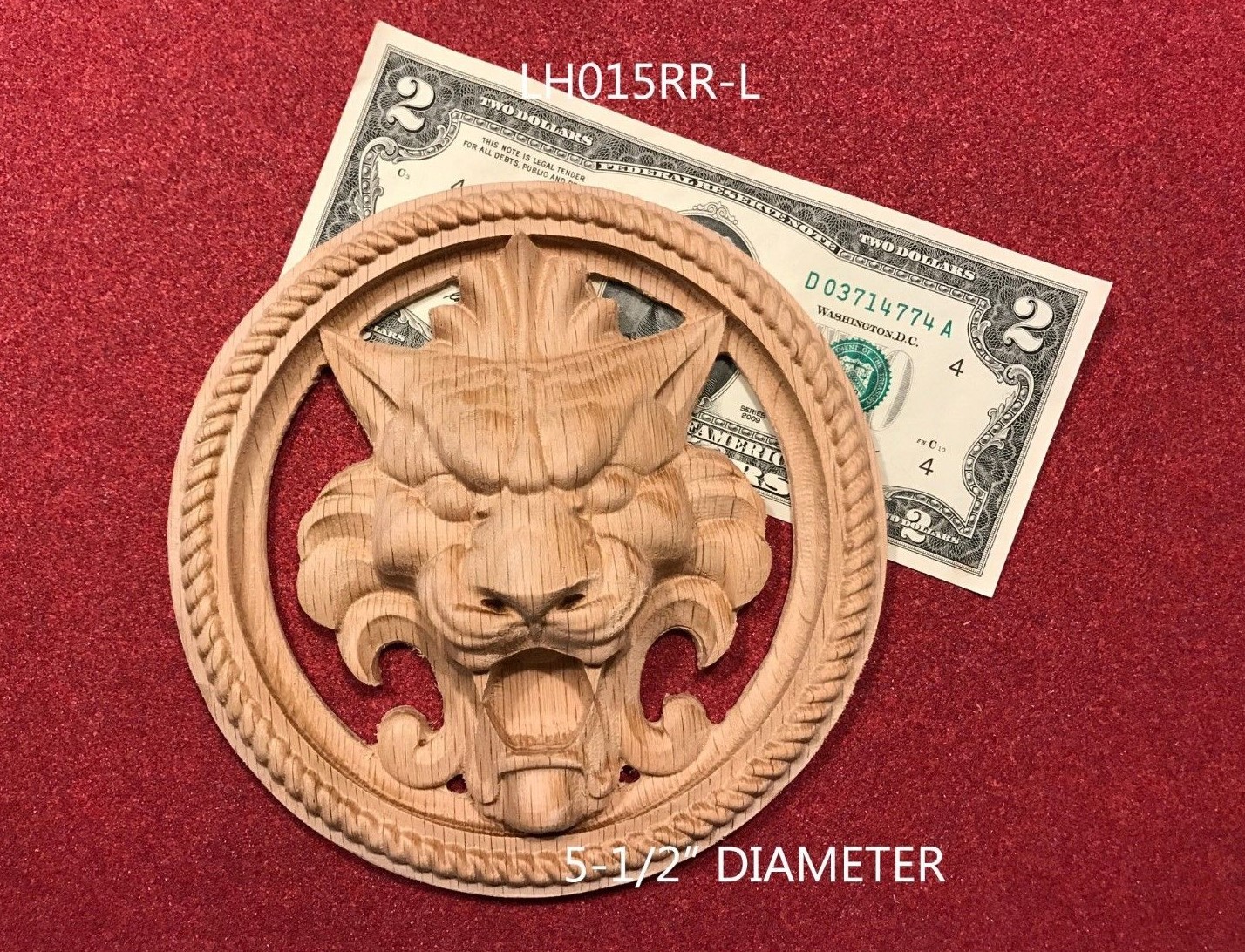 Hand carved Lion Head Round Rosette / Applique 