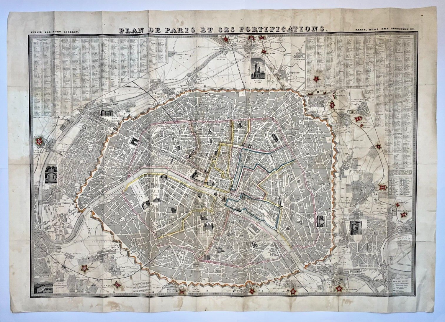 フランスアンティーク　MAP PARIS FRANCE c. 1844 AUGUSTE LOGEROT VERY LARGE ANTIQUE MAP