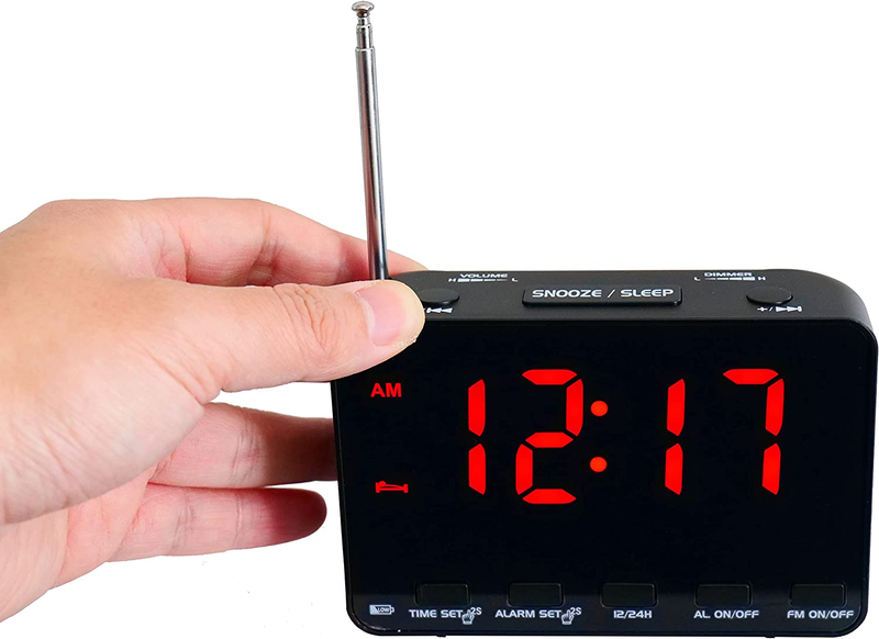 (Black Frame&Red Display) FM Radio Alarm Clock with 5.2 Inch LED Display with AU