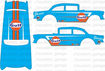 Gulf Racing 55 gasser 1/64 custom water slide decal for Hot Wheels
