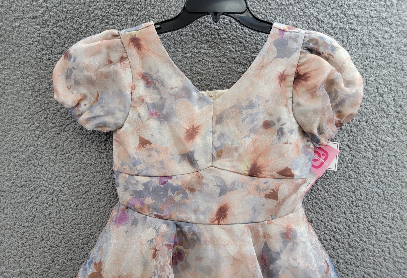 Rare Editions Floral Organza Social Dress Big Girls 14 Taupe Back Zip Closure - Picture 3 of 16