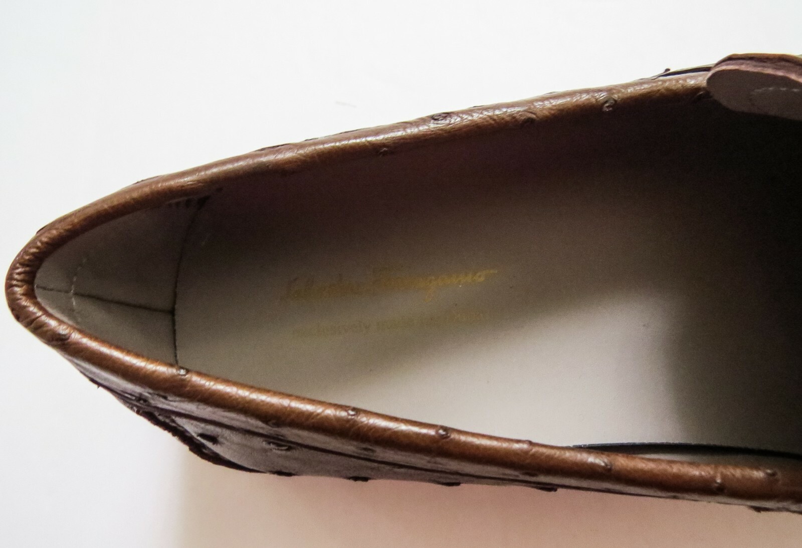 Pre-owned Ferragamo Salvatore  Brown Ostrich Leather Loafers Shoes Size 7 Us 41 Eu 6 Uk