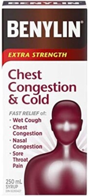 Benylin Extra Strength Chest Congestion Cherry Menthol Flavor Syrup, 250ml 2024