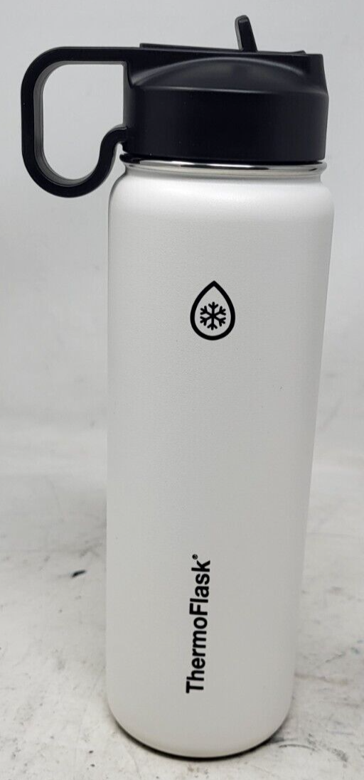 ThermoFlask Wide Mouth Straw Lid White 40 Oz
