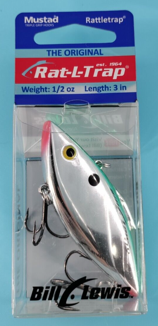 Rat-L-Trap Lipless Crankbait 1/2oz Chrome Green Back Bill Lewis Rattle Lures