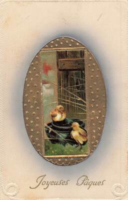 c1910 Fantasy Chicks Huge Gold Egg Germany Easter  P349